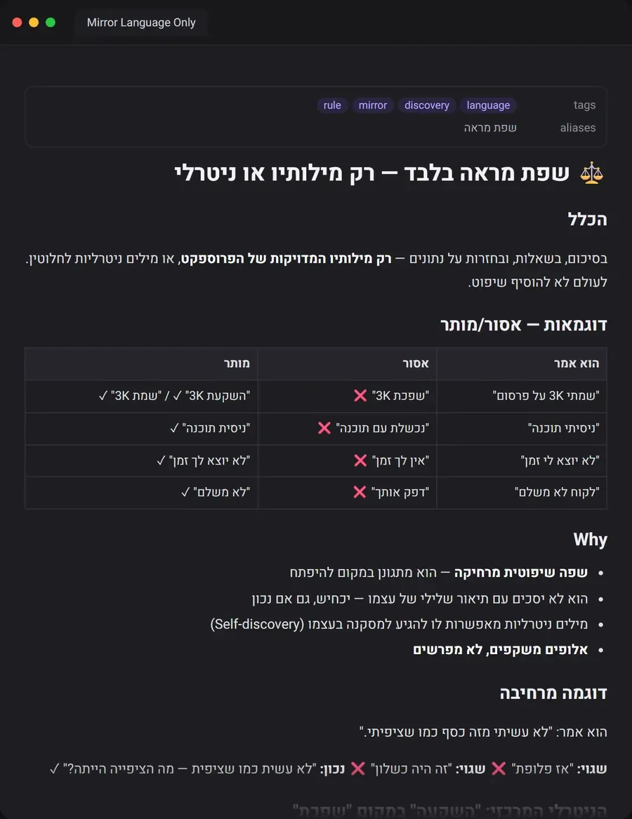 נוירון אחד: כלל שפת מראה